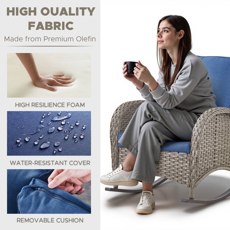 Outdoor Rocking Chair with Side Table Grey-Blue - Grey