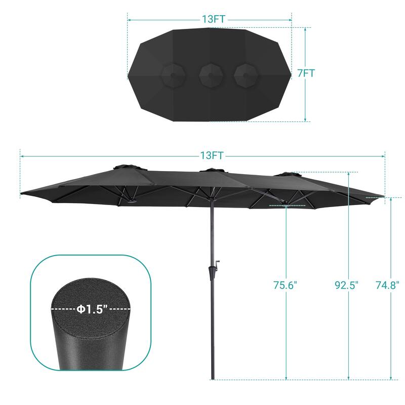 BONOSUKI 13 x 7.2Ft Double-Sided Patio Umbrella with Large Canopy Outdoor Table Umbrella for Garden and pool, Navy Blue