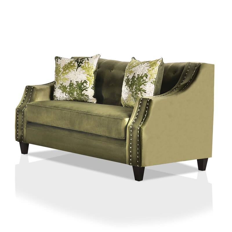 Olie Transitional Green Solid Wood Padded Loveseat by Furniture of America