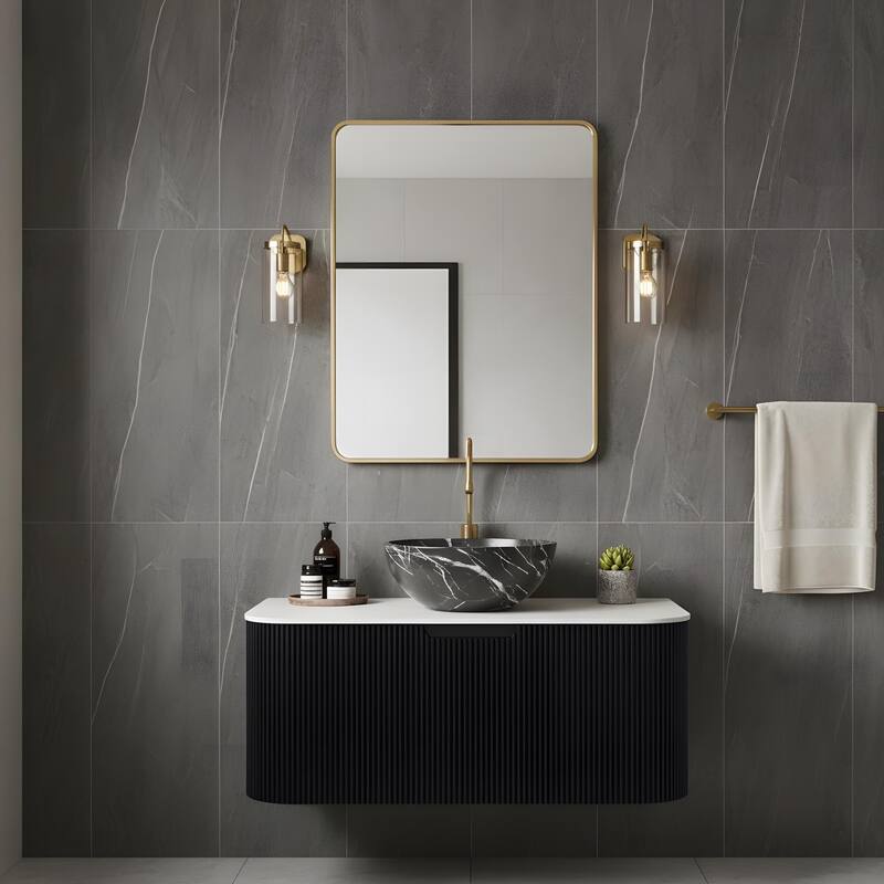 Wall Mounted Bathroom Vanity with Black Bowl Ceramic Basin