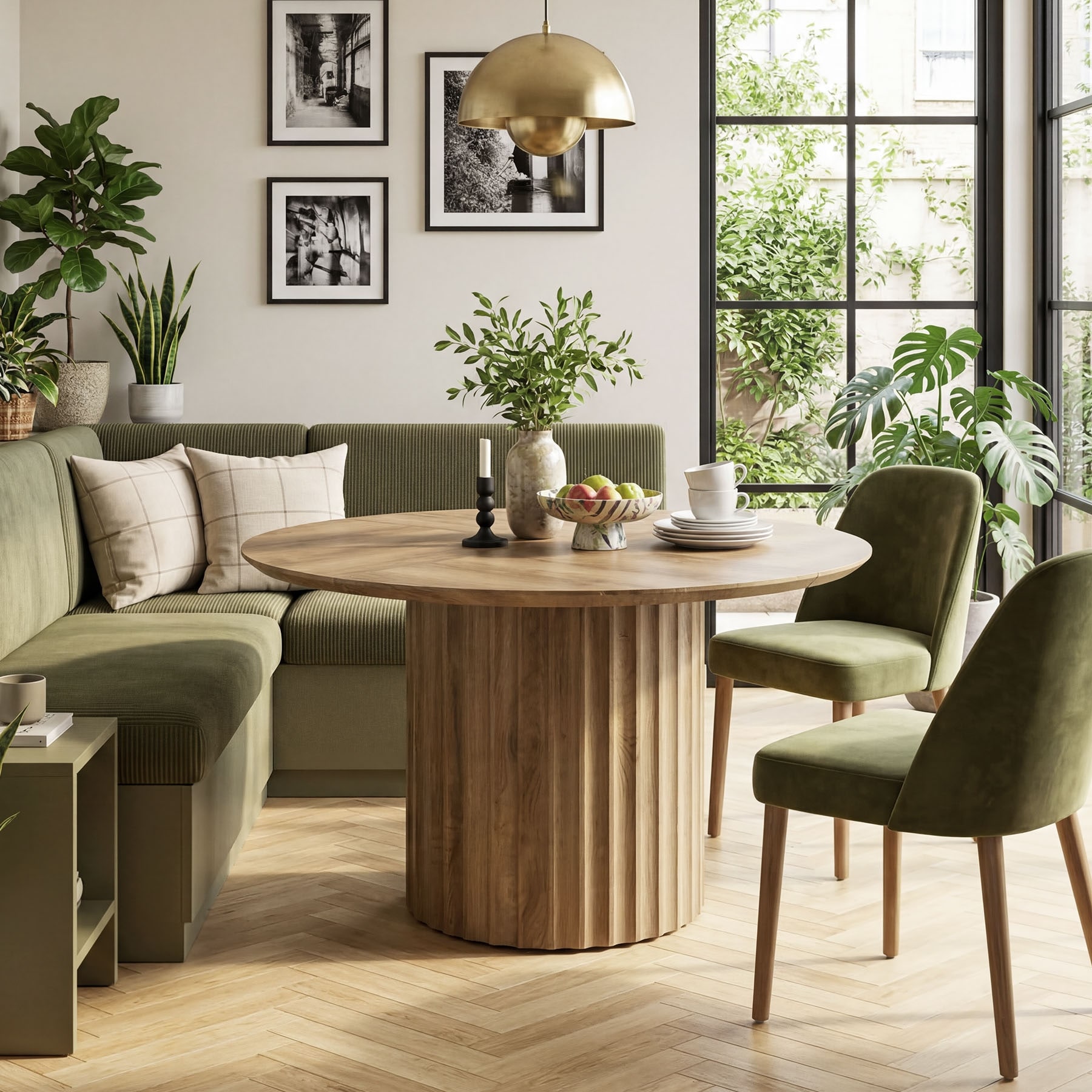 47'' Round Dining Table, Modern Kitchen Table with Fluted Pedestal Base