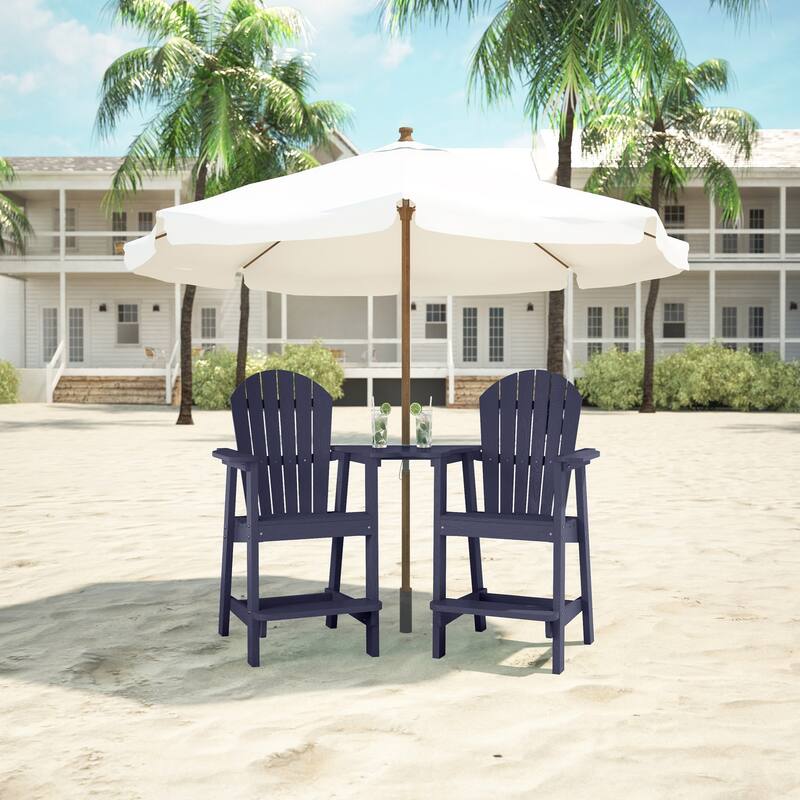 Rustic 2 Pieces Adirondack Chair Outdoor Barstools with Connecting Tray and Umbrella Hole
