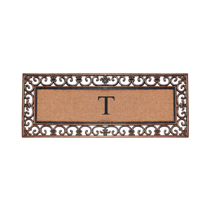 A1HC Rubber and Coir Paisley Border Myla Double Door Monogrammed Doormat Bronze - T