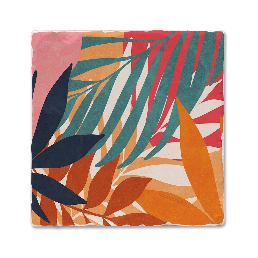 Flower Show 4-Pack Tumbled Tile Stone Coasters with Protective Cork Backing Manufactured in The USA