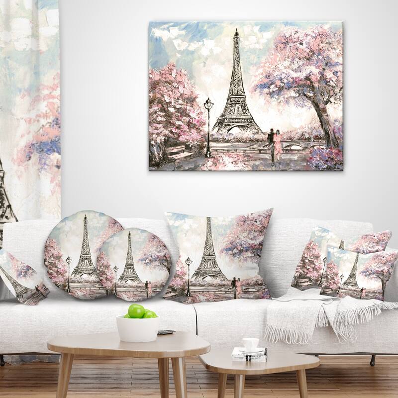 Designart Eiffel with Pink Flowers Landscape Canvas Art Print