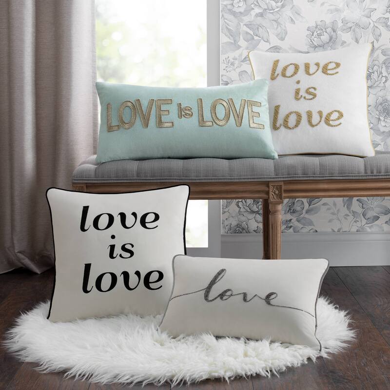 Edie At Home Celebrations Beaded "Love" Decorative Pillow, Cream