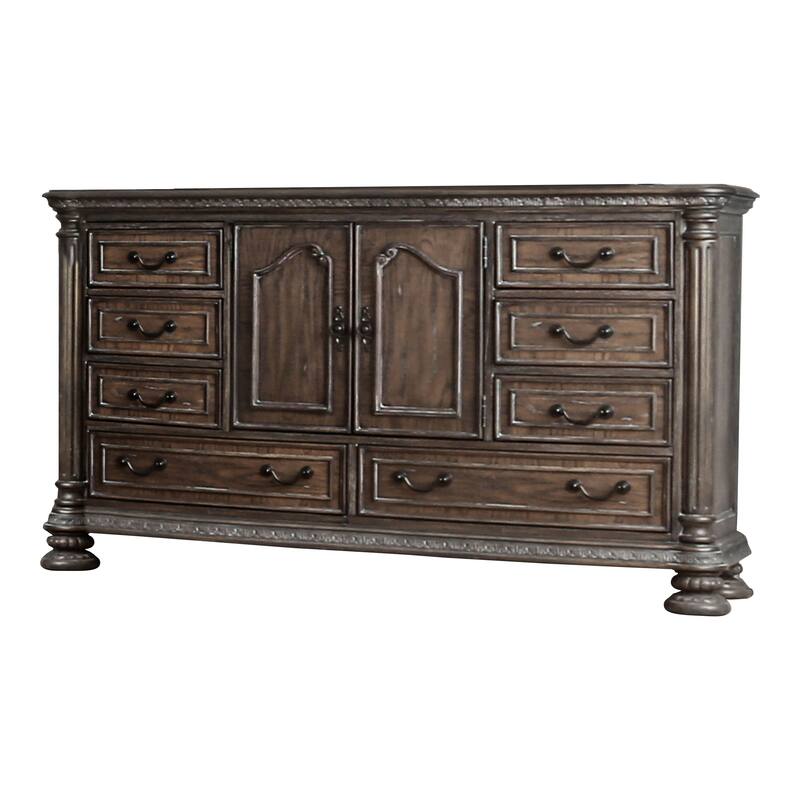 Brez Transitional Natural 56-inch Wide Double-Door 8-Drawer Wood Dresser by Furniture of America - Rustic Natural