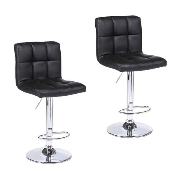 slide 7 of 9, 2pcs Round Cushion Armless Bar Stool 60-80cm Adjustable Counter Height Swivel Stool with Back Black