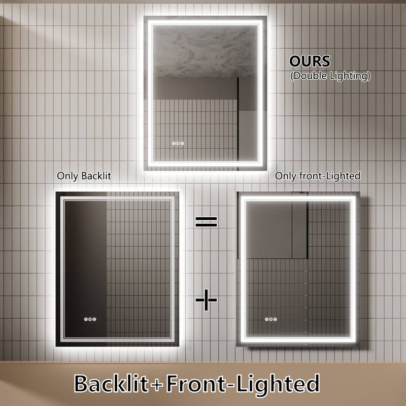 Rectangle Frameless Anti-Fog Wall Mounted LED Light Bathroom Vanity Mirror