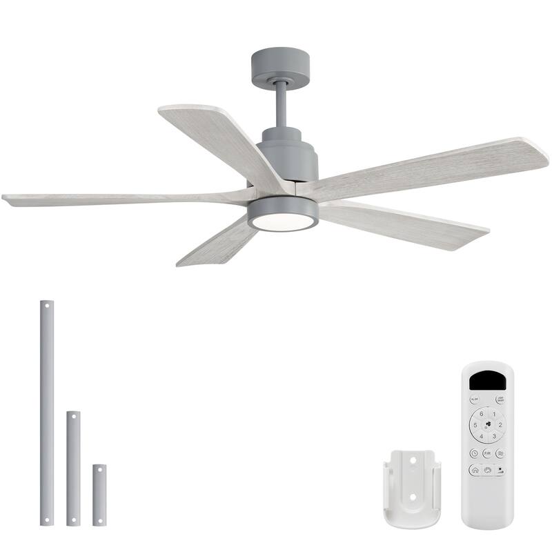 Sofucor 52 Inch Ceiling Fan with Light,6-Speed Quiet Remote Control,Dimmable LED,for Living Room, Bedroom and other Indoor - Gray with Gray Solid wood Blades