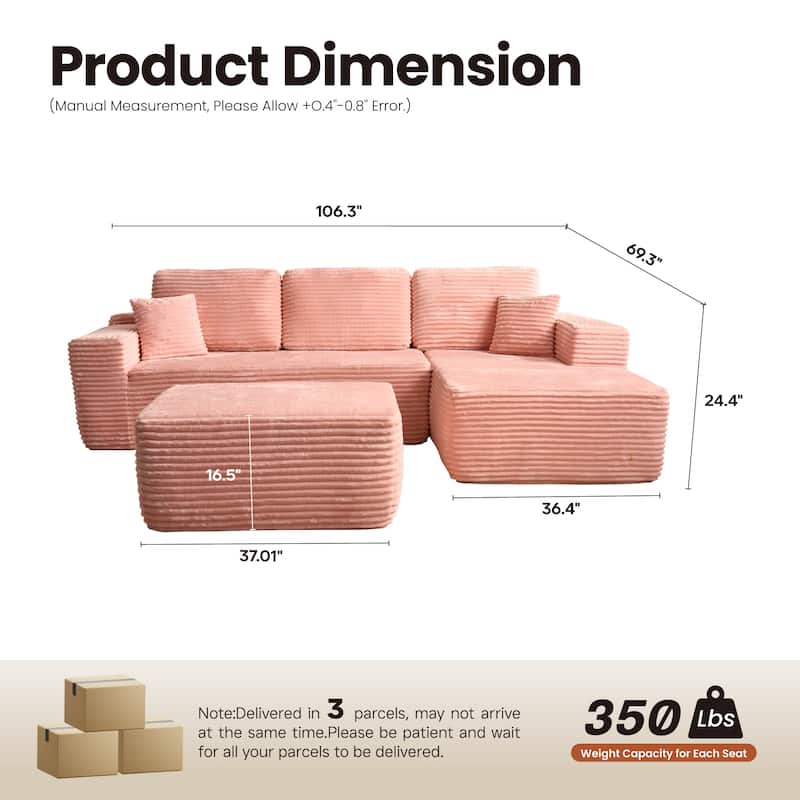 ​​OVIOS Lazy Chaise Lounge Sofa with Ottoman​