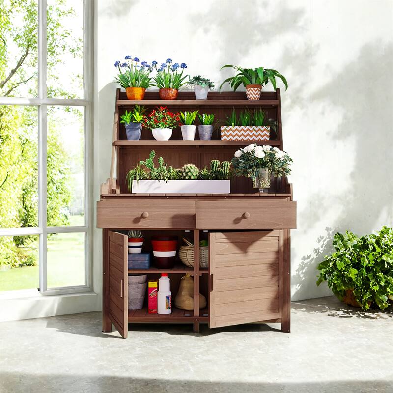 65 Inch Garden Potting Bench Table Fir Wood Workstation
