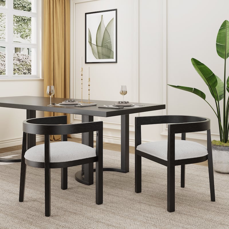Ladieu Fabric and Wood Tub Dining Chairs （Set of 2）by Christopher Knight Home - Beige+Black