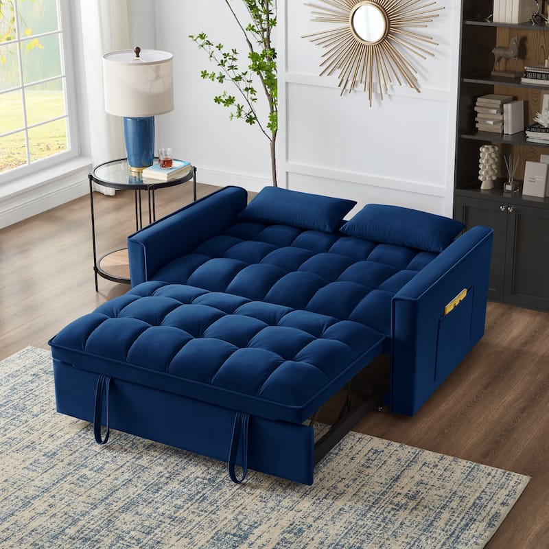 Navy Velvet 4-in-1 Pull-Out Loveseat Sofa Bed