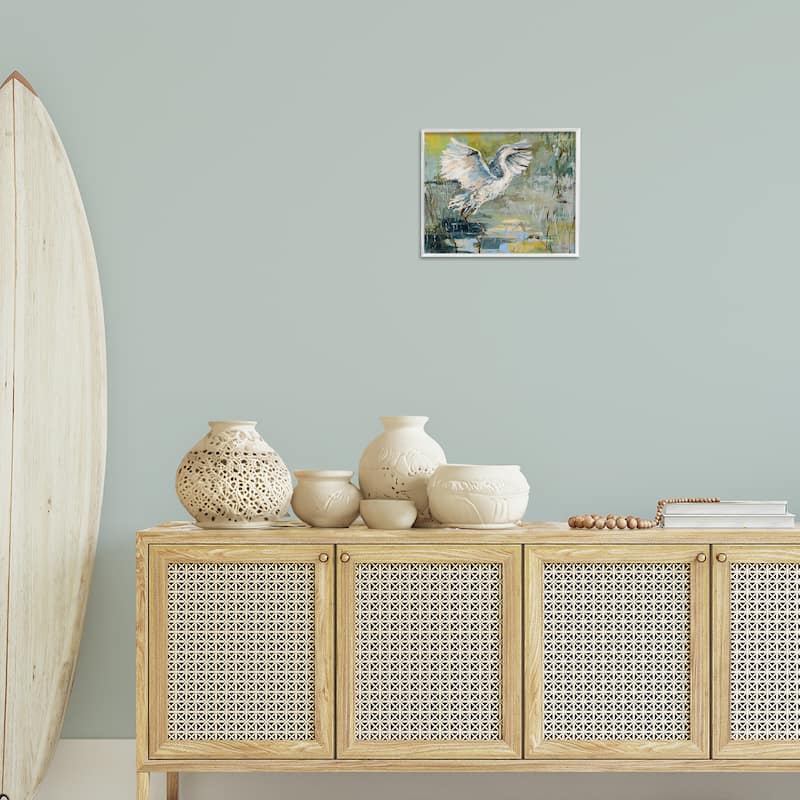 Stupell Radiant Crane at Pond Framed Giclee Art Design By Dusza