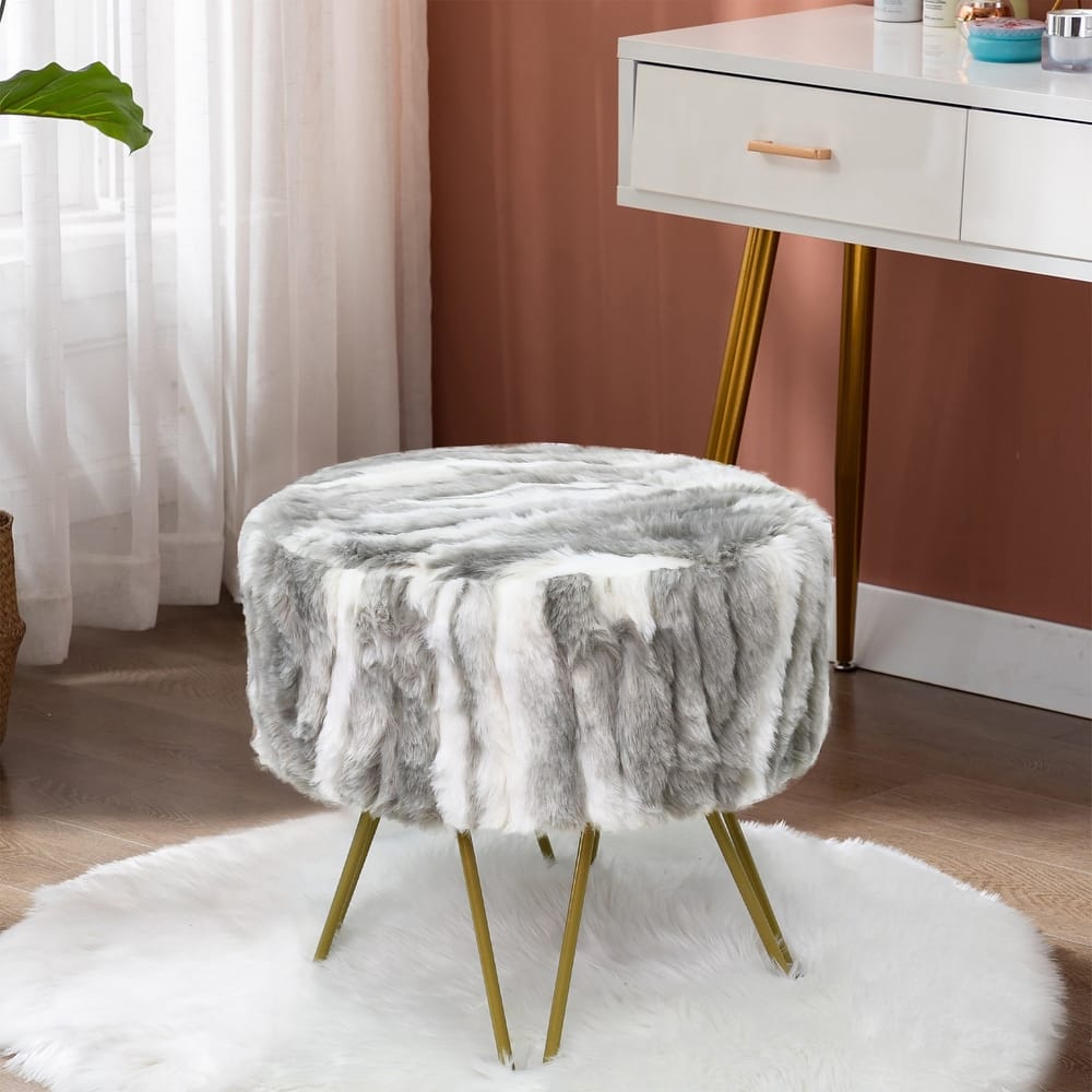 Home Soft Fauxfur Ottoman Round Fuzzy Entryway Bench 18"x18"x18"