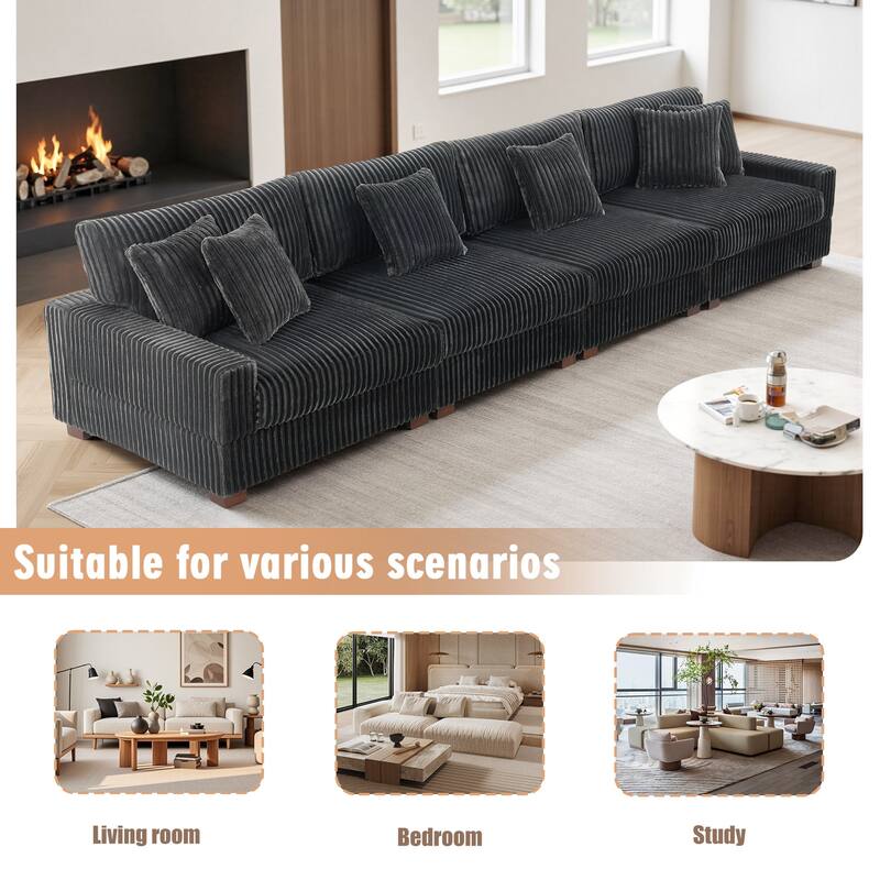 Modular Cotton Flannel Plush Sectional Sofa with Ottomans