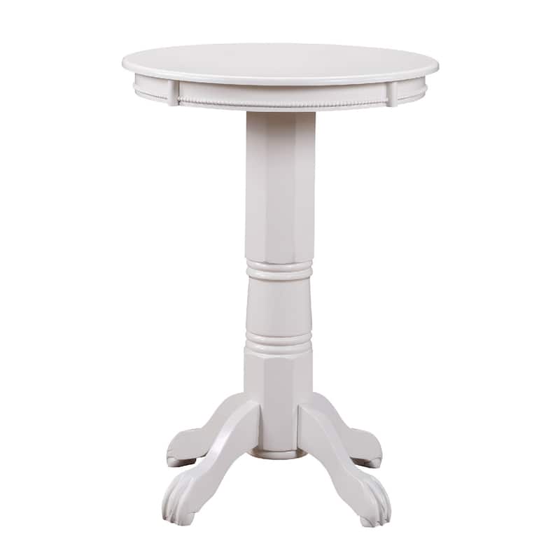 Ava 42 Inch Wood Pub Bar Table, Molded Trim, Carved Pedestal, Cream - Cream