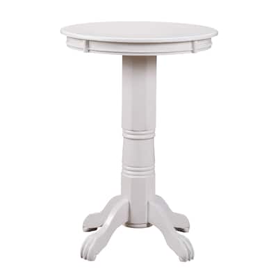 Ava 42 Inch Wood Pub Bar Table, Molded Trim, Carved Pedestal, White