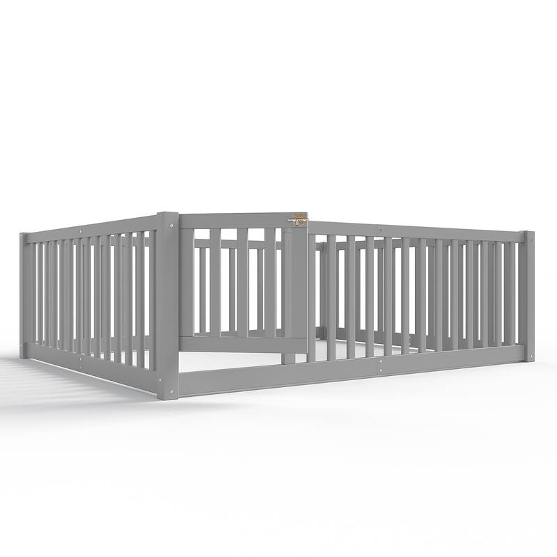 Montessori Floor Bed with Safety Guardrails & Door, Kids Low Profile Frame, Available in Queen/Full/Twin