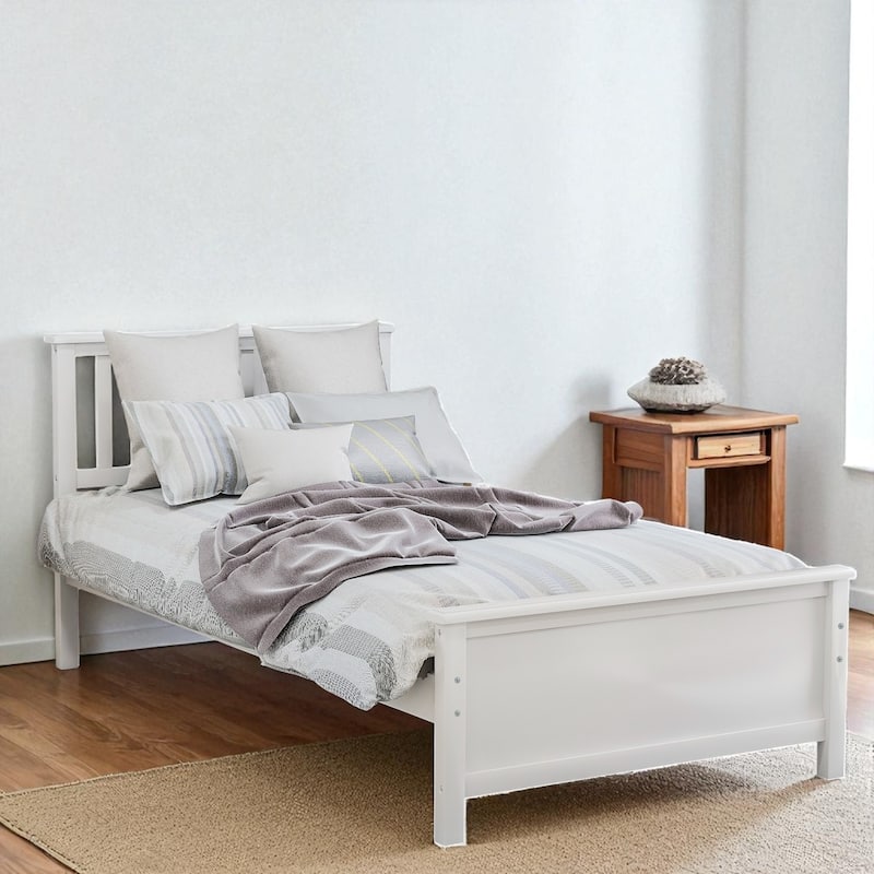 Twin Size Wood Platform Bed with Headboard, Footboard, Solid Slats Support and Classic Frame - White - Twin