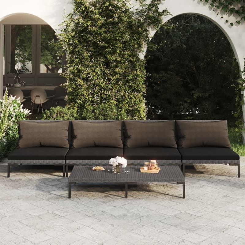 vidaXL Patio Lounge Set Outdoor Sectional Sofa Set Table Poly Rattan Dark Grey - 27.6" x 27.6" x 24" - Grey 5 Piece