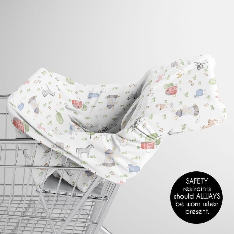 Sweet Jojo Designs Farm Animals Boy Girl 5 in 1 Baby Car Seat Nursing Cover Grey Red Black White Gender Netural Watercolor Barn