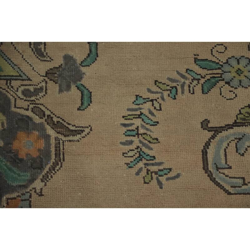 Hand Knotted Oriental 100% Wool Carpet Traditional Floral Beige & Ivories Tabriz Area Rug - 12' 9'' X 9' 8''