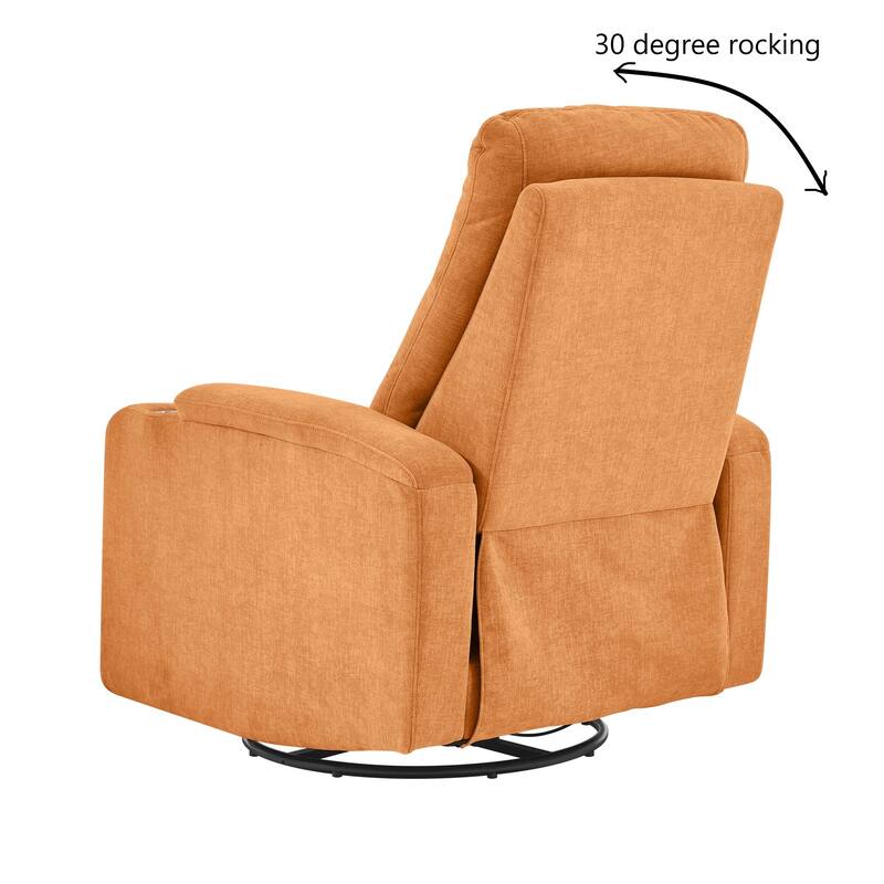 Swivel Rocking Recliner Sofa Chair With USB Charge Port & Cup Holder