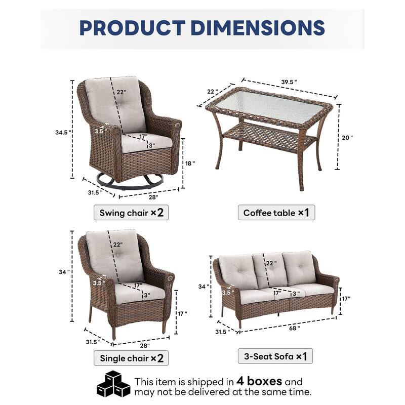 Outside Swivel Chiar with Sofa Arm Chair Table Set