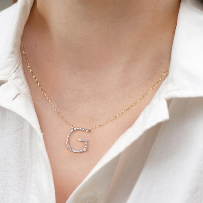 1/20ct TDW Diamond Classic Initial Pendant Necklace in Silver for Women