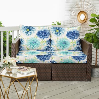 Sorra Home Gardenia Seaglass Outdoor/Indoor Deep Seating Loveseat Pillow and Cushion Set 22.5in x 22.5in x 5in