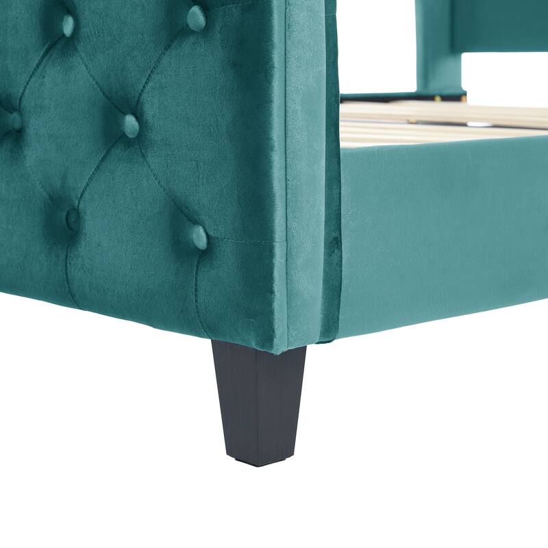 Christopher Knight Home - Amara Traditional Velvet Upholstered Sleigh Bed with Wingback Headboard & Scroll Footboard, King Size