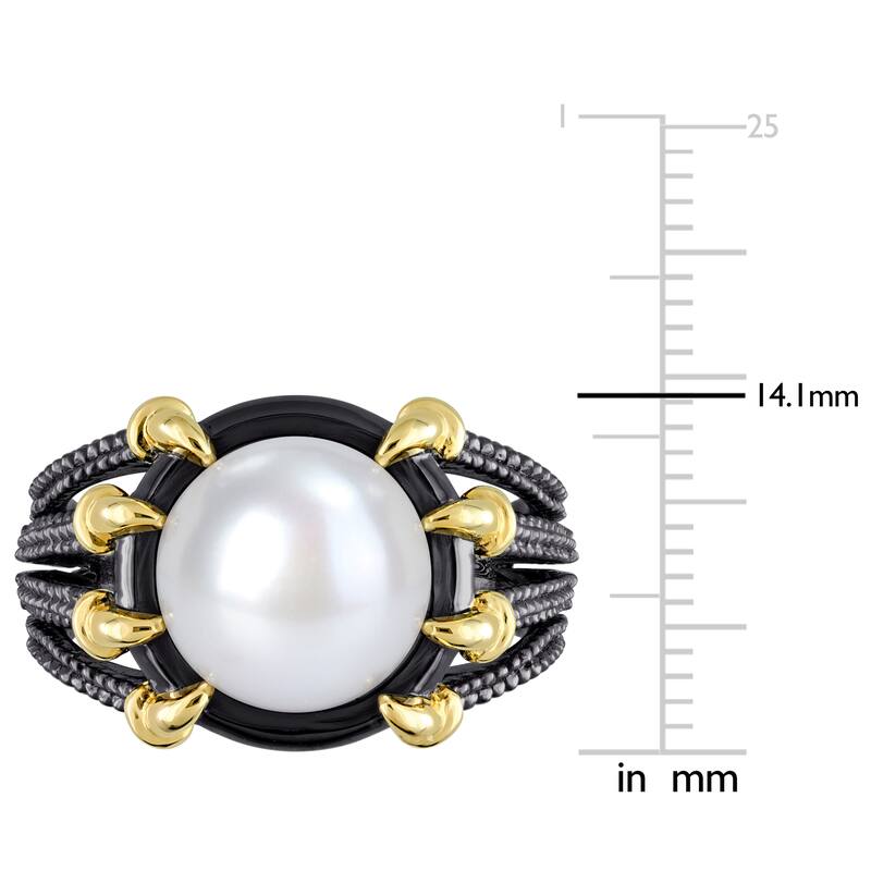 Miadora 10.5-11 mm Cultured Freshwater Pearl Ring in Black Rhodium Plated Yellow Silver