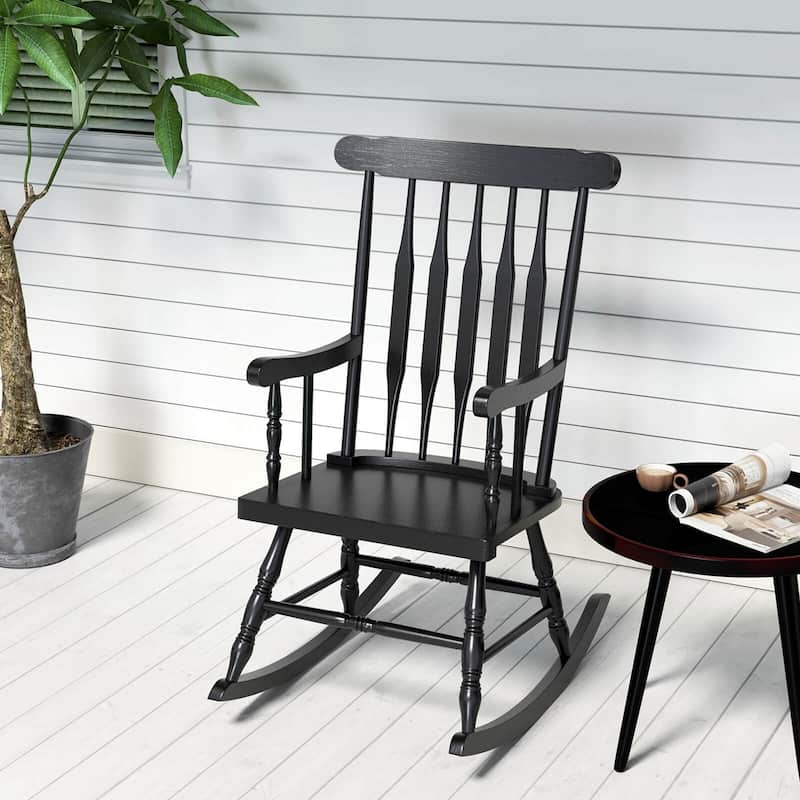 Costway Solid Wood Rocking Chair Porch Rocker Indoor Outdoor Seat - See Details