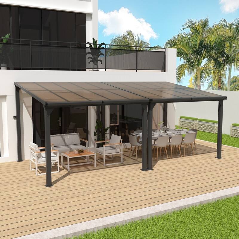 Hardtop Outdoor Gazebo Pergola Aluminum Framed with Sloping Pitched Roof for Garden, Patio, Backyard