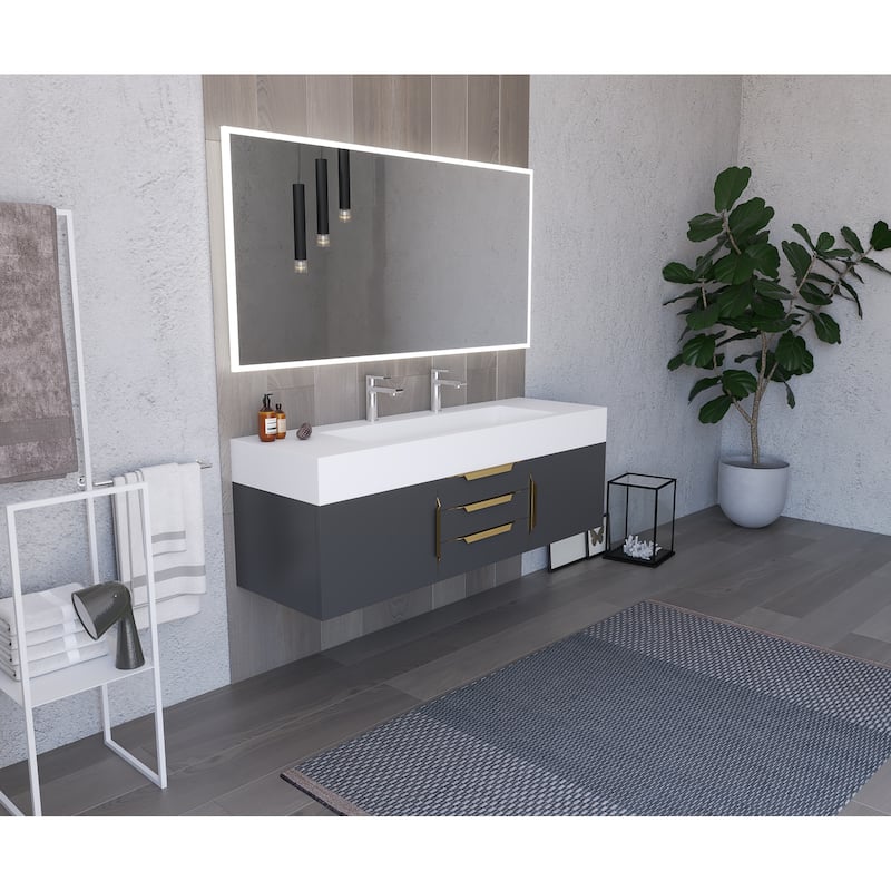 Nile 60" Wall Mounted Bathroom Vanity Set w/ White Top