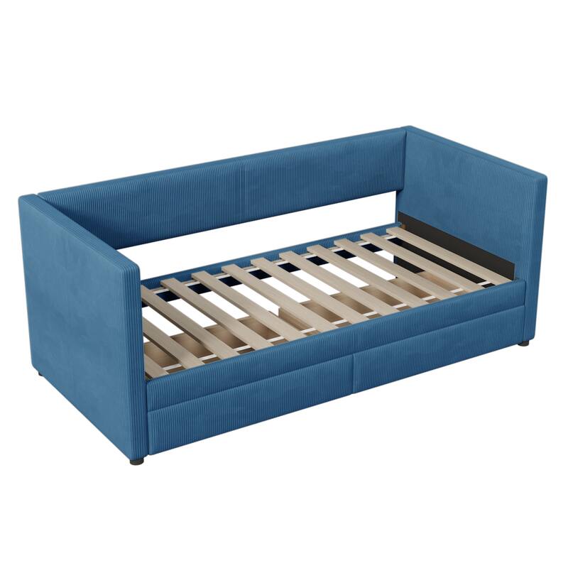Corduroy Upholstered Twin Daybed with Drawers, No Box Spring Needed, Space-Saving Design