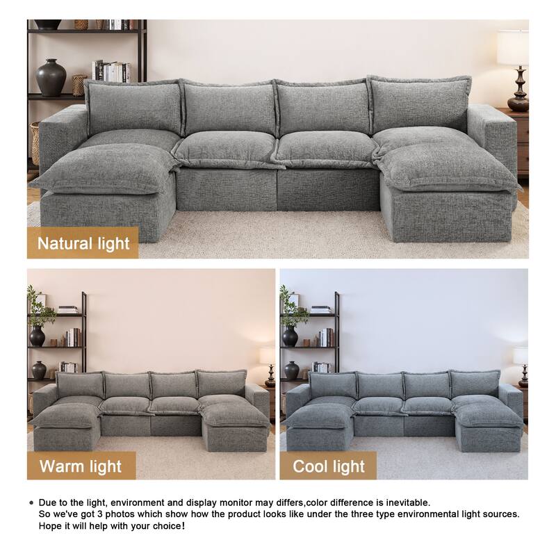 147.9'' W U-Shaped Modular Sectional Sofa Comfy Cloud Couch Chenille Sofa