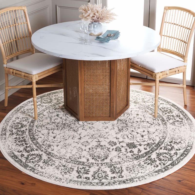 SAFAVIEH Adirondack Dakota Rustic Shabby Chic Distressed Rug - 4' Round - Ivory/Dark Green - Round
