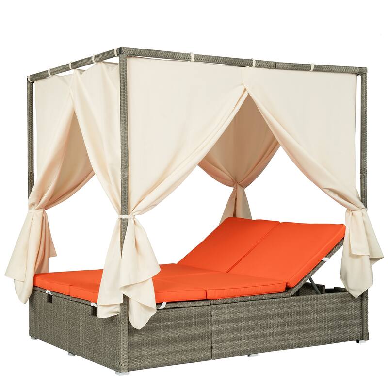 High Comfort Style Adjustable Sun Bed with Curtain for Patio, Balcony or Backyard
