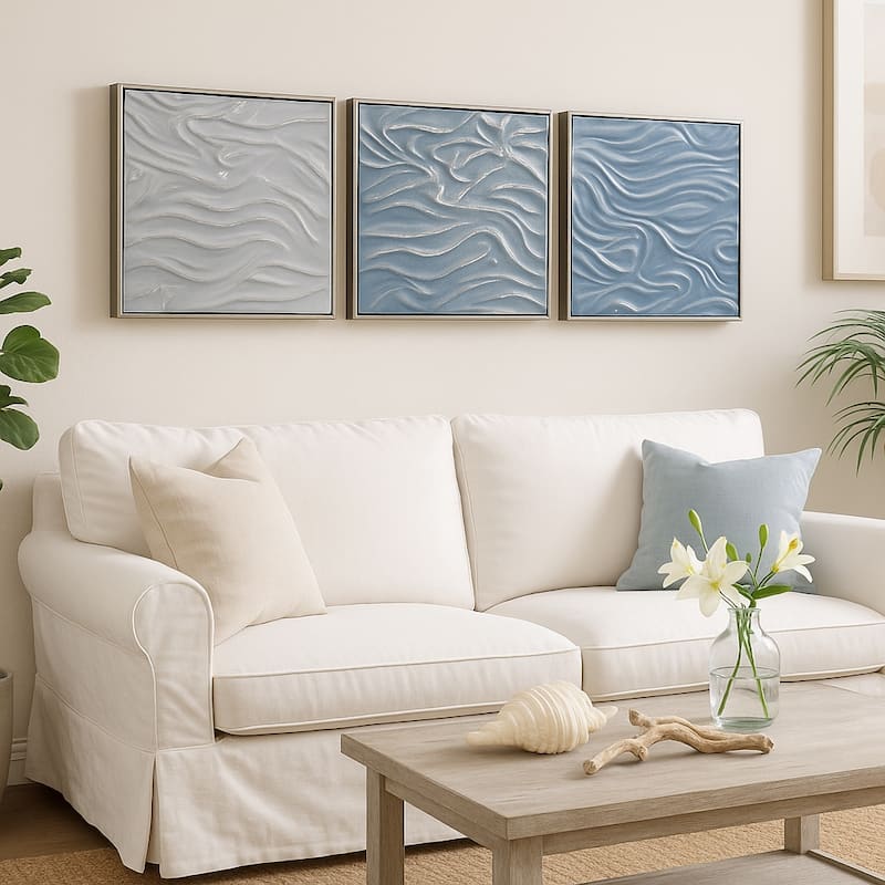 Canvas Art Wall Decor Textured Coastal Design (Set of 3) - 20" Silver