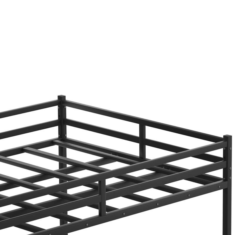Queen Size Bunk Bed, Heavy Duty Metal Bunk Bed Frame with Built In Ladder and Guardrail, Queen over Queen, No Box Spring Needed
