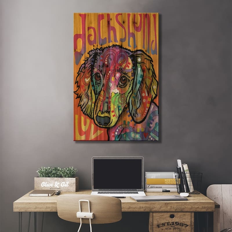 Dachshund Luv Print On Wood by Dean Russo - Multi-Color