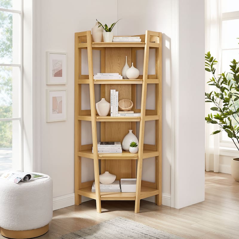 Bixby 71 Inch Corner Bookshelf - Oak