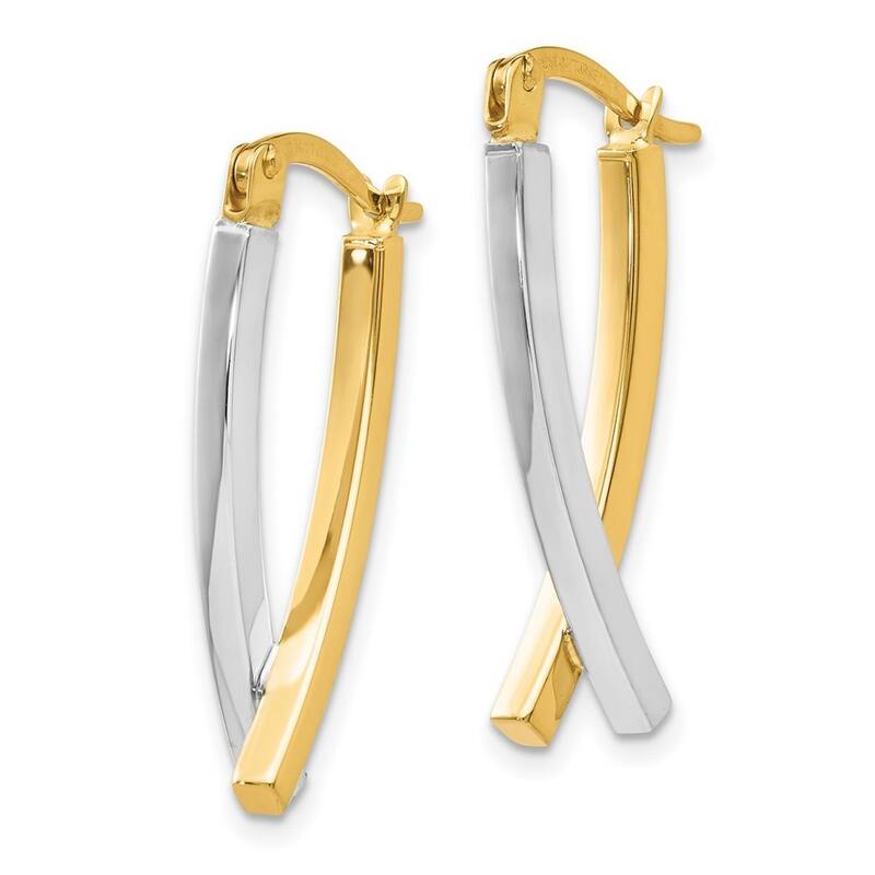 Curata 14k Two Tone Gold Polished Criss Cross Hoop Earrings - 25x6mm