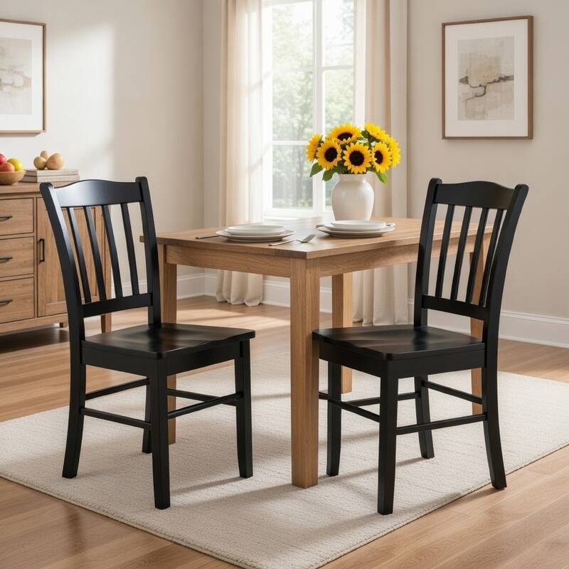 Nova 18 Inch Dining Side Chair Set of 2, Slatted Backrests, Jet Black Wood
