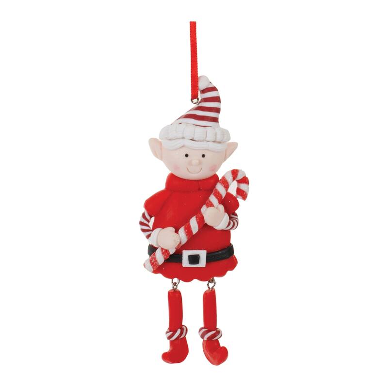 Clay Elf Christmas Ornament - 5.25" - Red and White - 12ct