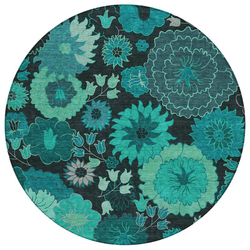 Machine Washable Indoor/ Outdoor Modern Floral Chantille Rug
