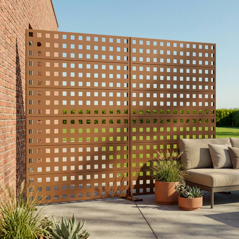 Outdoor Rectangle Privacy Screens Metal Screen Fence Panel Set of 2